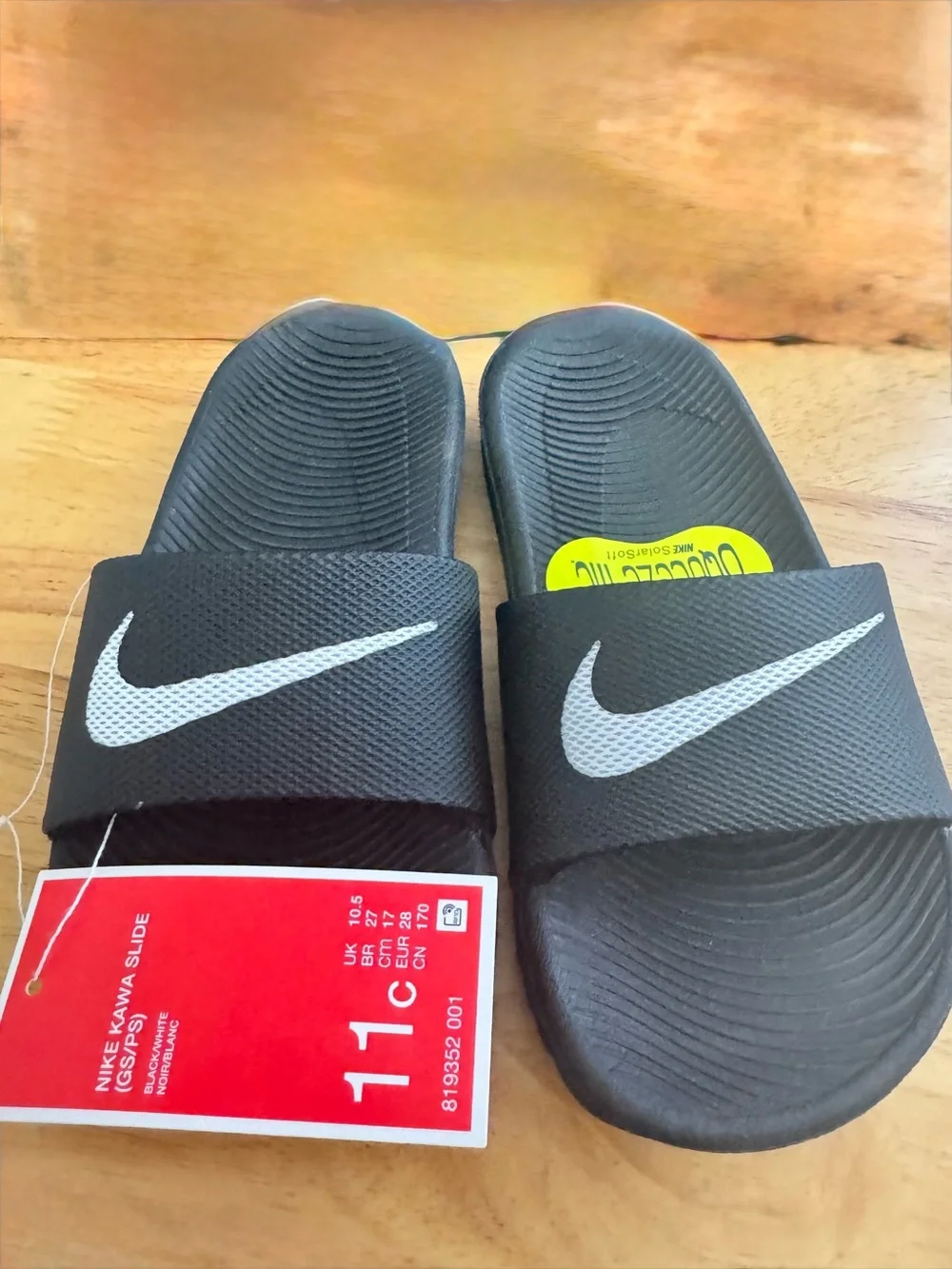 Nike Black Slides with White Swoosh Kids Sandals